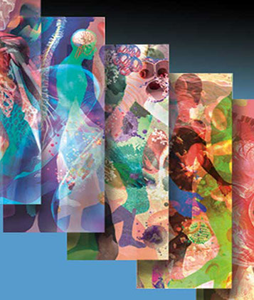 Panels looking at the different body systems: muscles, skeleton, nerves, lungs, blood pumping, organs, and sight, active